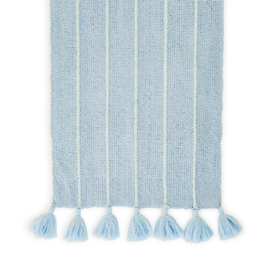 Blue Tassel Table Runner Cotton Lurex Bohemian 6 Foot