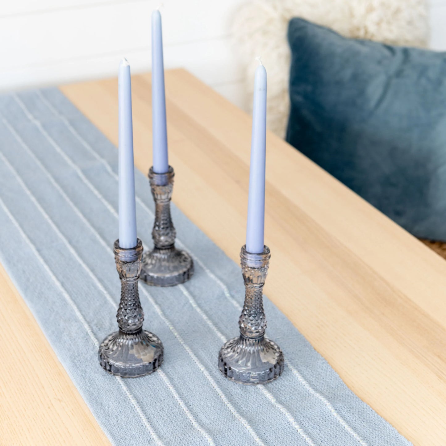Blue Tassel Table Runner Cotton Lurex Bohemian 6 Foot