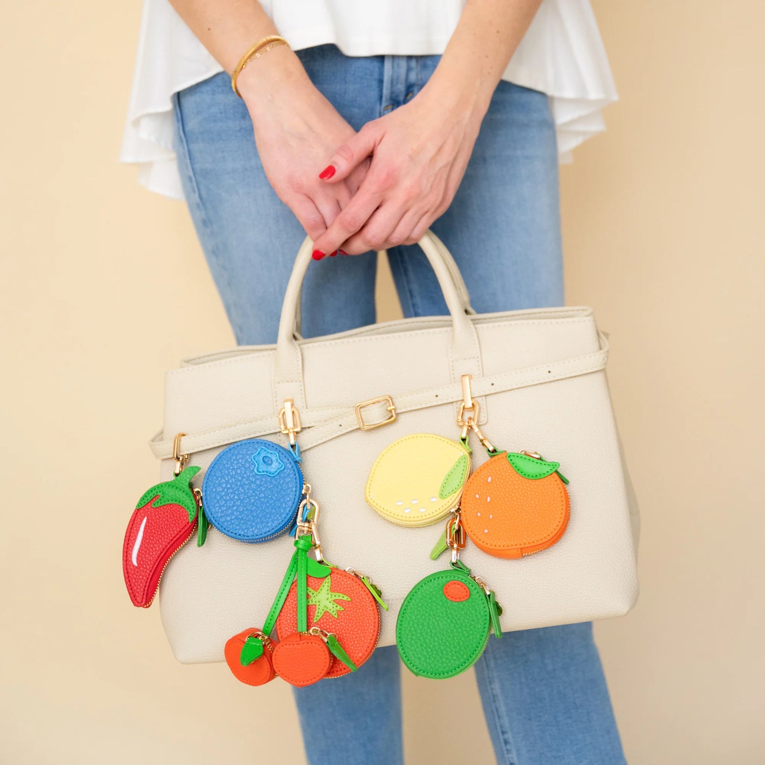 Tomato Bag Charm Fun Fruit-Themed Accessory PU Zipper Pocket