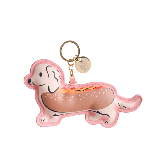 Hot Dog Dachshund Bag Charm Fun Quirky PU Accessory with Zipper Pocket